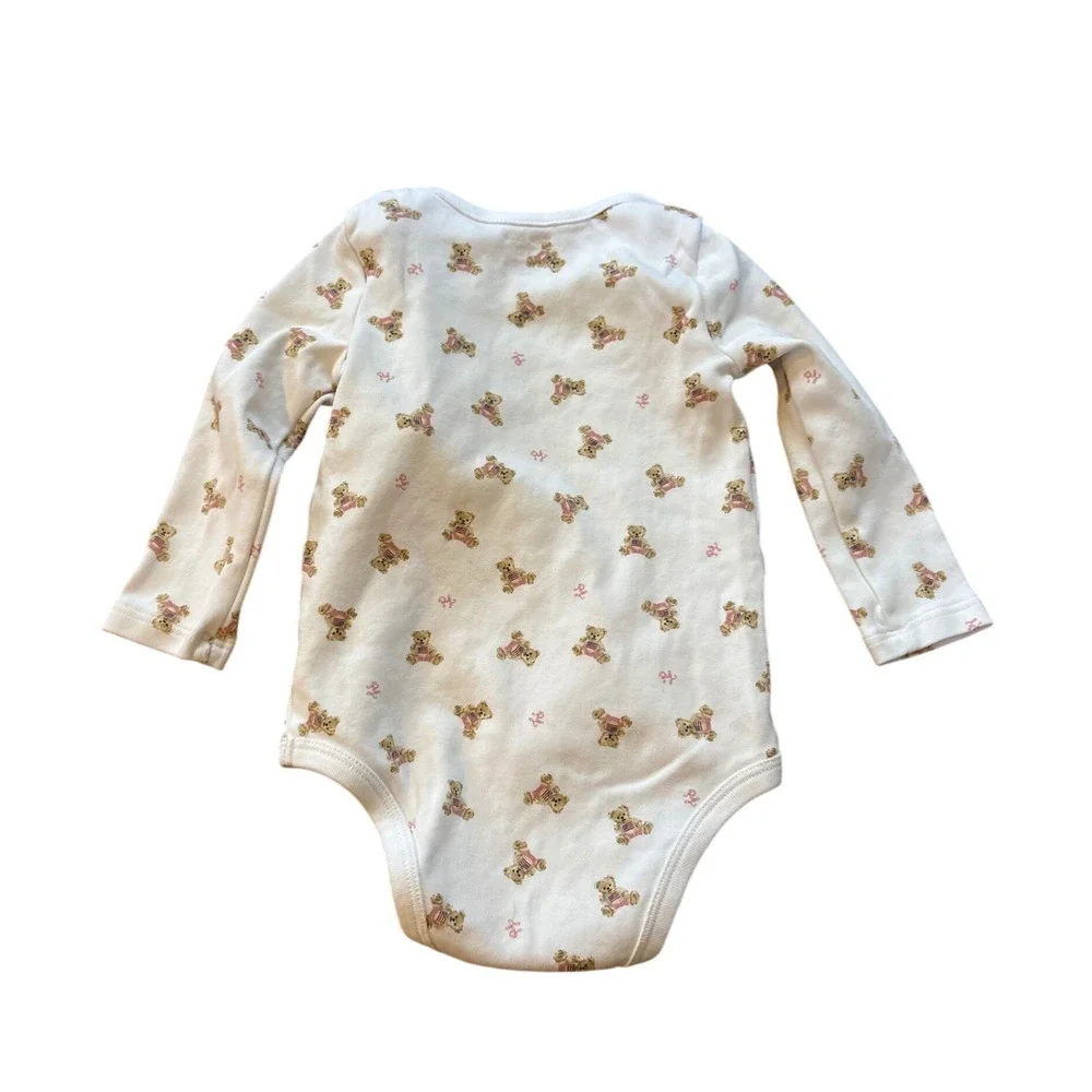 Ralph Lauren‎ Bodysuit Baby White Polo Bear Long Sleeve SIZE 9M